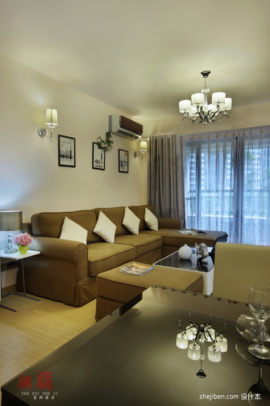 廣州胭脂設計現代簡約風格客廳吊燈裝修效果圖