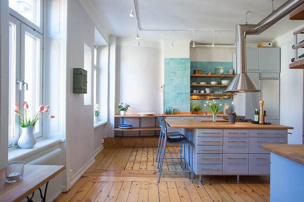 北歐風格開放式廚房木地板裝修效果圖