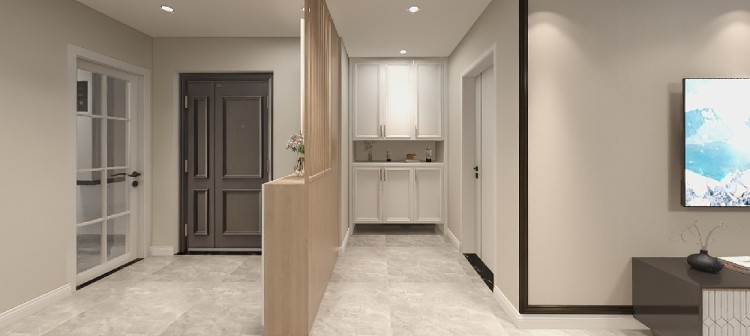 現代溫馨風格的三居室，超大門廳的入戶觀感