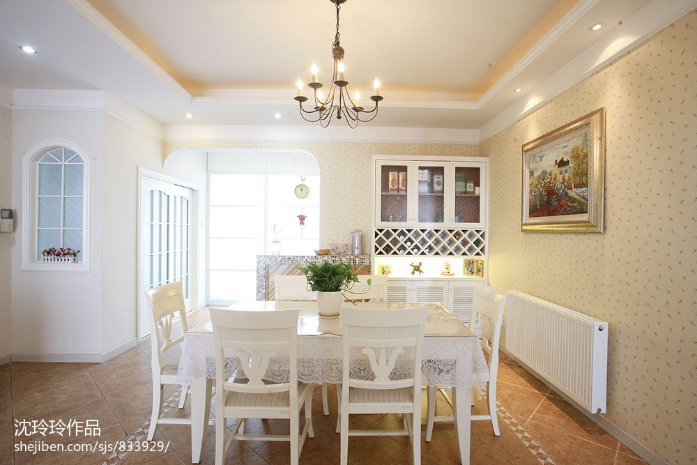 田園餐廳玄關背景墻酒柜裝修效果圖