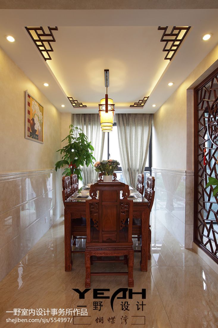蝴蝶灣現代中式餐廳吊頂裝修效果圖