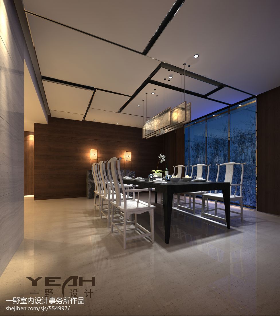 中式風格別墅餐廳吊頂裝修圖