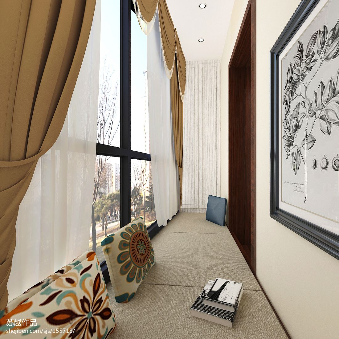 美式風格陽臺改臥室書房裝修效果圖