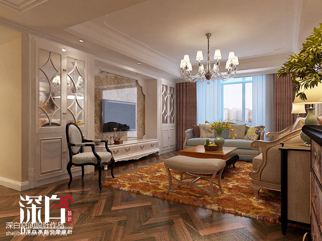 法式休閑 混搭客廳電視墻裝修效果圖