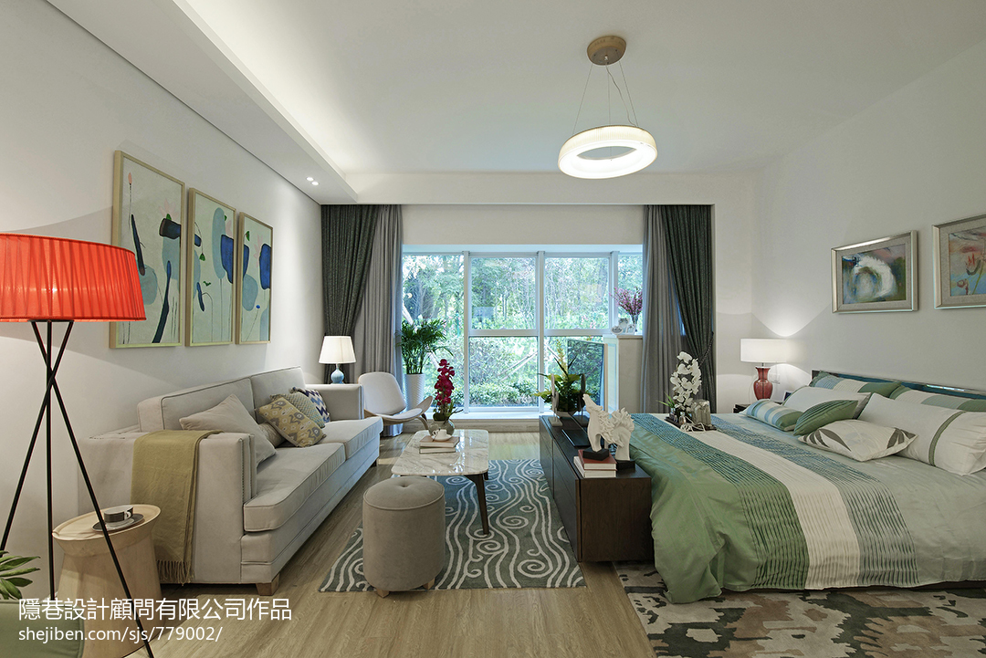 現代風格樣板間臥室背景墻裝修效果圖