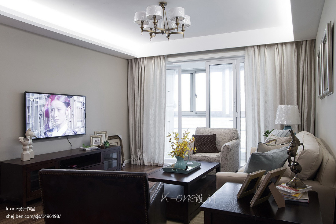 美式簡約風格2017客廳電視墻圖片