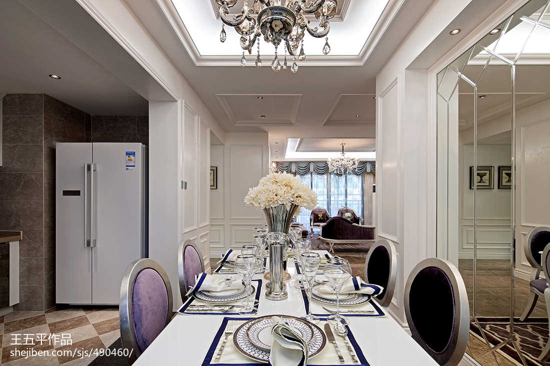 新古典風格樣板房餐廳吊頂裝修圖