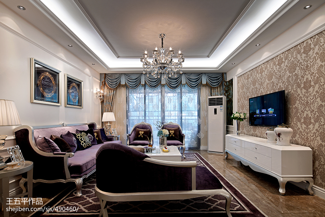 新古典風格樣板房客廳吊頂裝修效果圖大全2017圖片