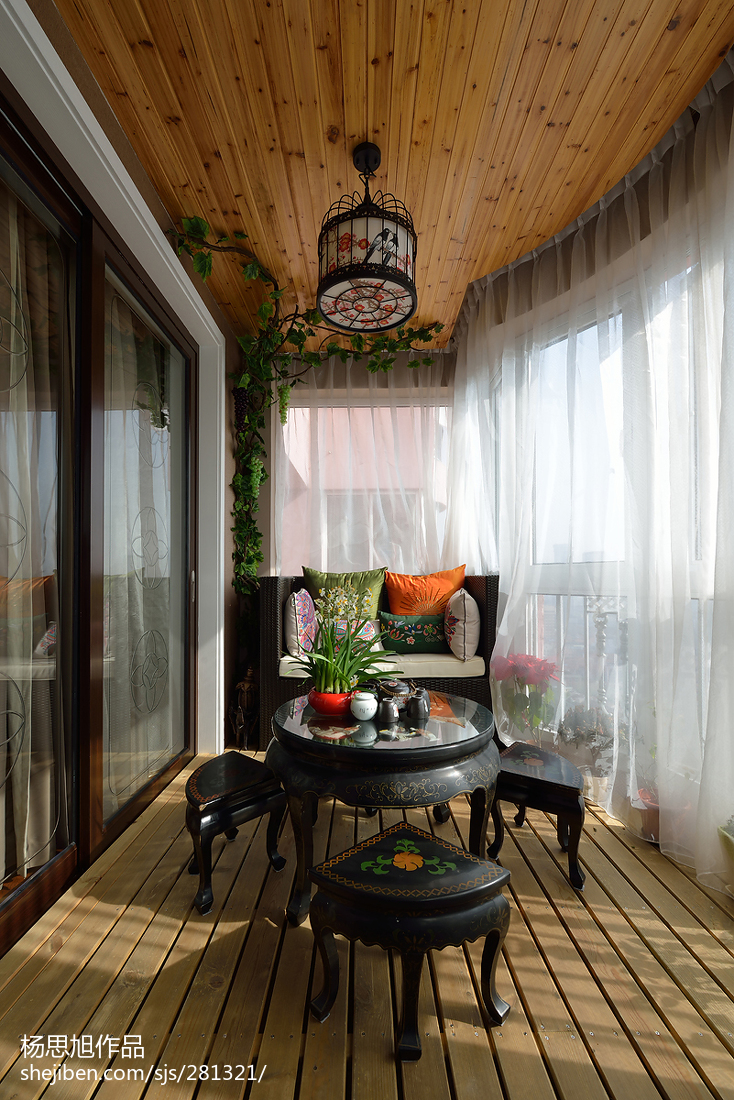 2018精選面積108平中式三居陽臺效果圖