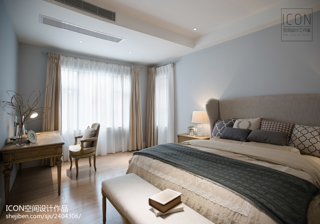 美式風格臥室飄窗裝修設計圖片