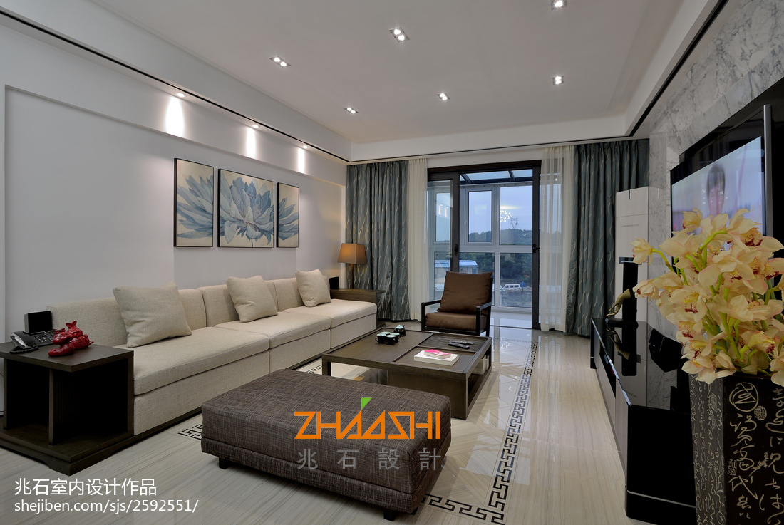 質樸85平中式三居客廳設計圖