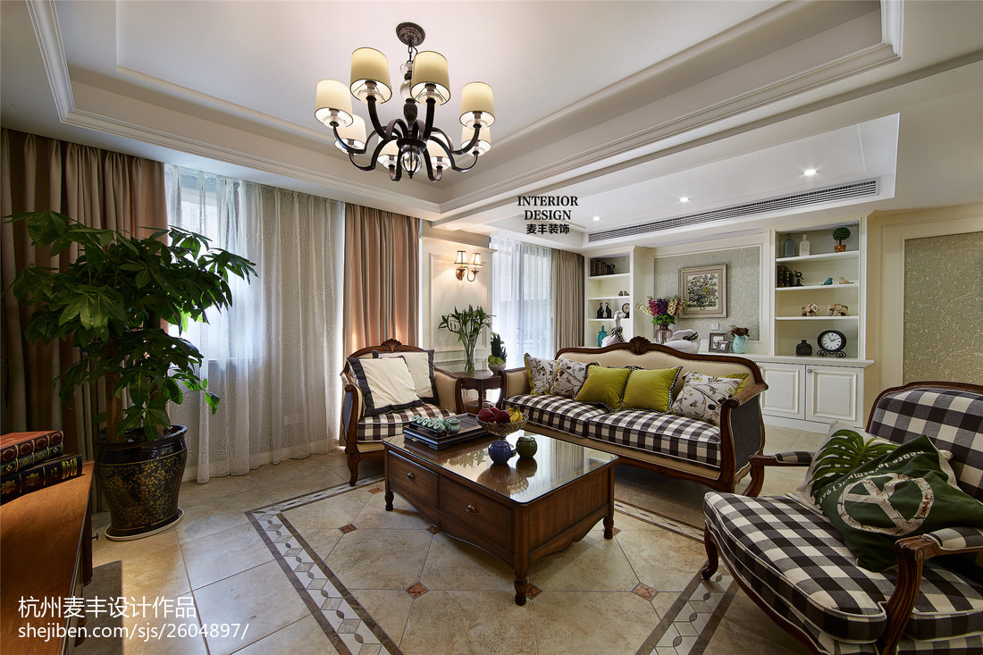 簡約美式客廳窗戶設計遮光布圖片