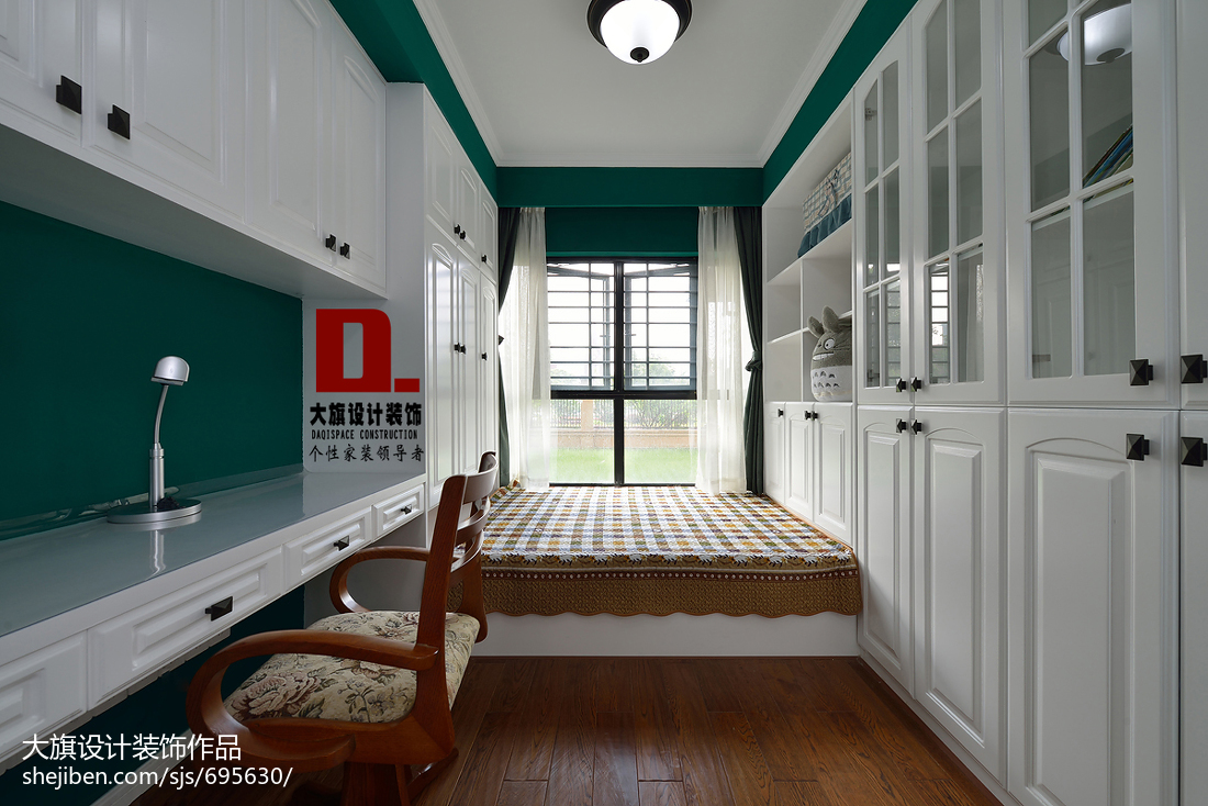 美式田園書房榻榻米裝修圖片