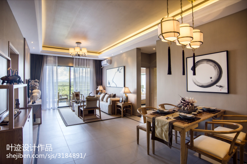 中式客廳吊頂樣板房裝修設計