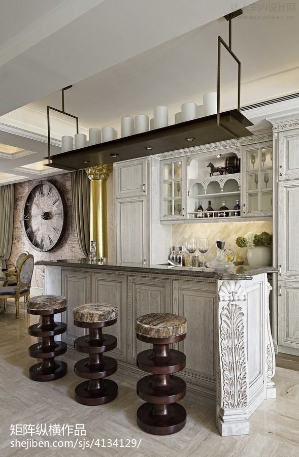 別墅混搭風格吧臺酒柜裝修圖片