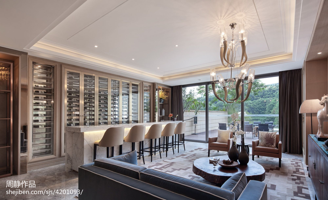 別墅樣板房混搭吧臺酒柜裝修效果圖