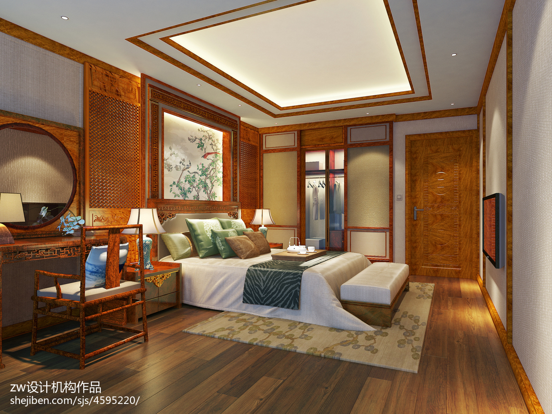 質樸531平中式別墅臥室裝修設計圖