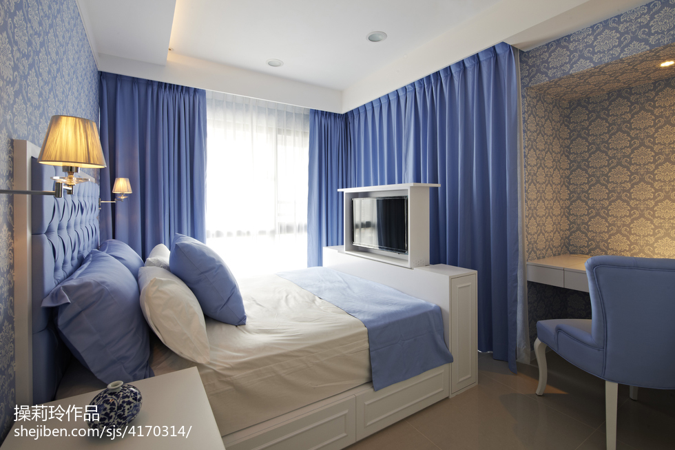 簡約中式臥室窗簾裝修設計