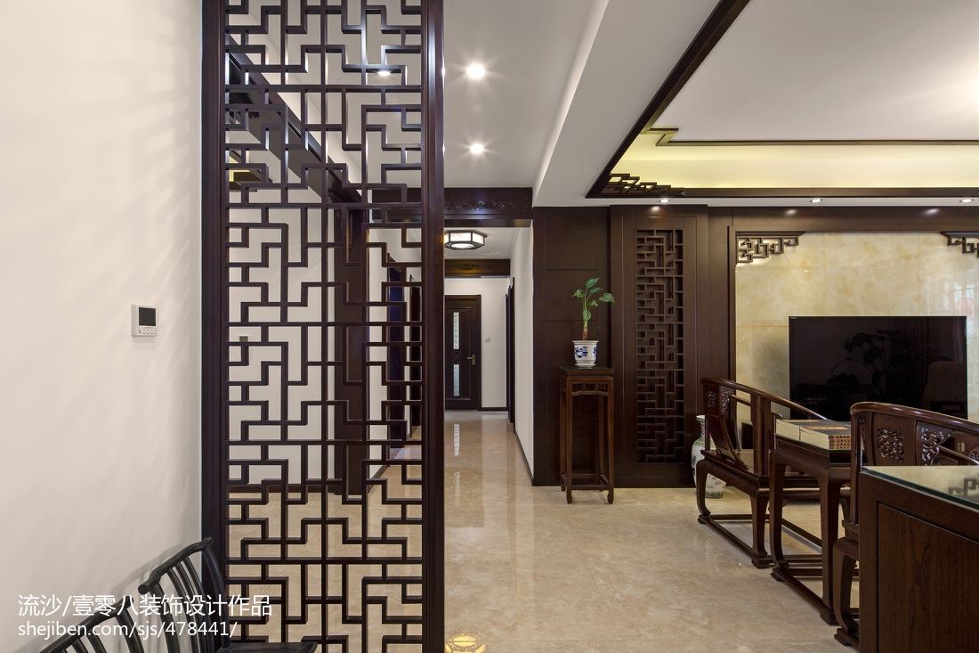 古典中式過道隔斷屏風效果圖