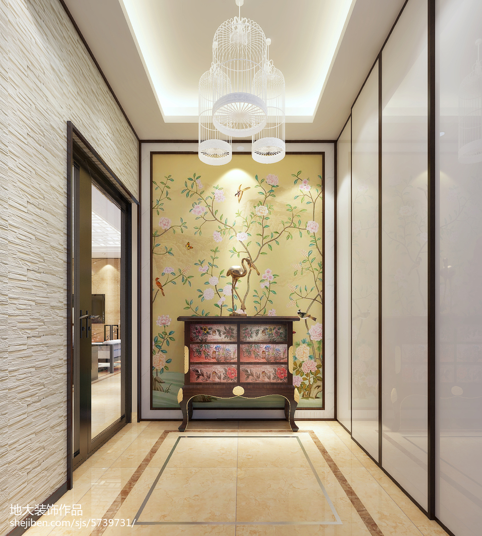 2018面積104平中式三居玄關裝修設計效果圖片欣賞