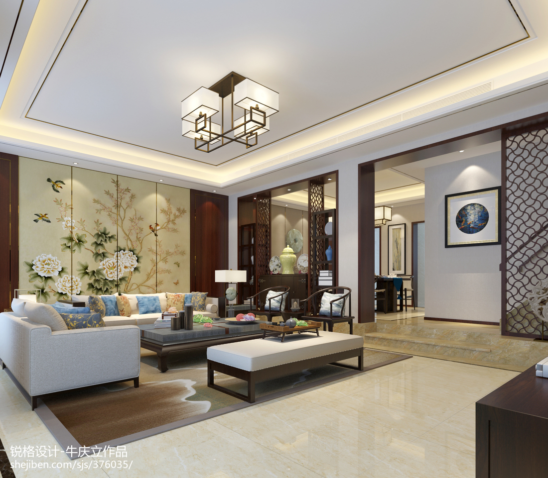 現代中式客廳吊頂效果圖