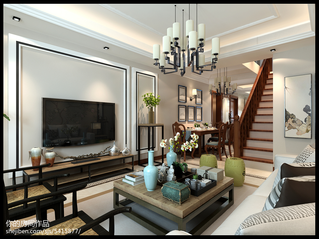 悠雅71平中式復式客廳圖片大全