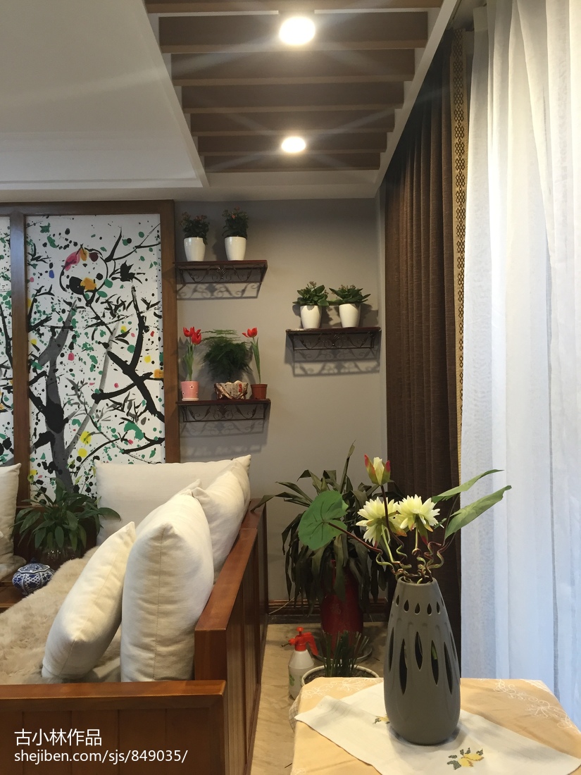 熱門面積94平中式三居陽臺欣賞圖