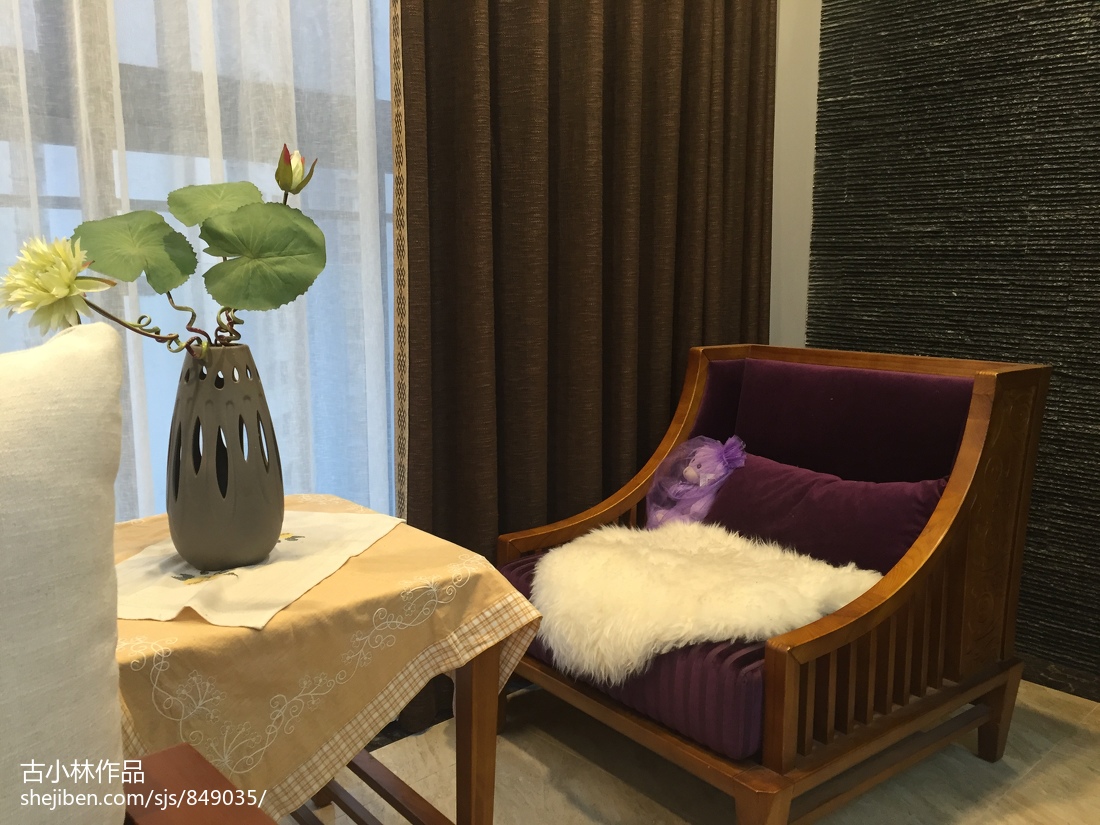 精選99平米三居陽臺中式裝飾圖片欣賞