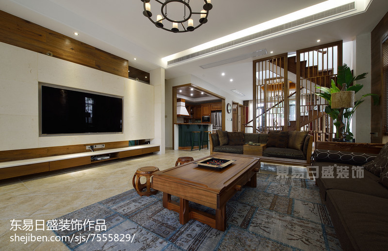 新中式風格別墅背景墻裝修