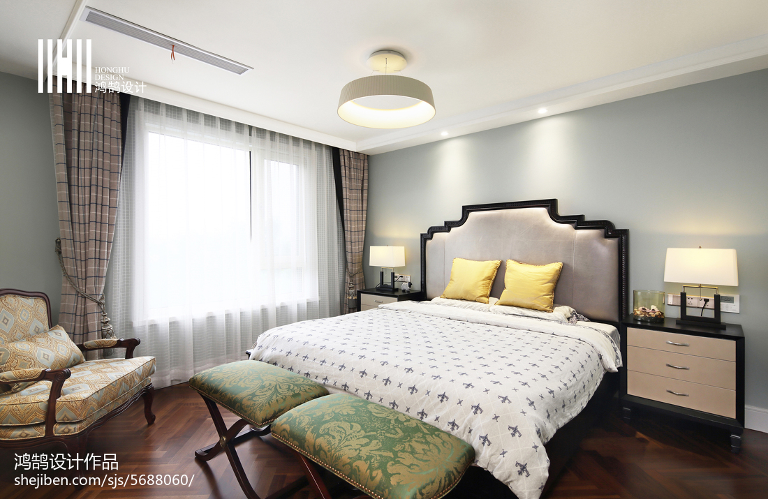 面積109平美式三居臥室效果圖片大全