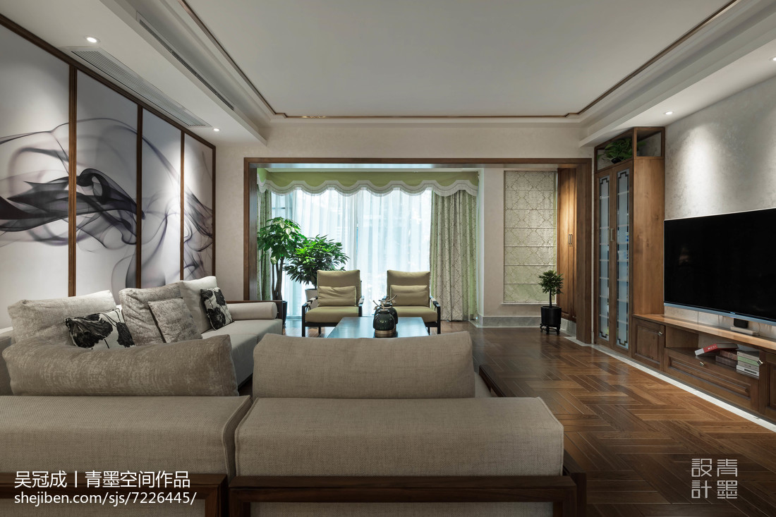 精致50平中式復式客廳裝潢圖