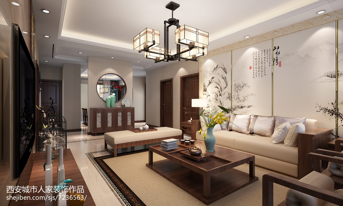 中式客廳沙發背景裝修效果圖