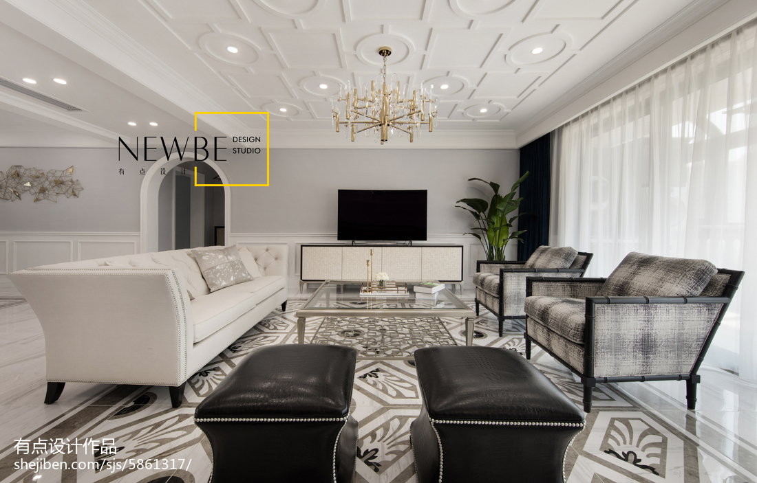 簡單美式風格客廳設計圖