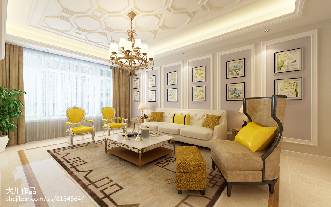 輕奢322平法式別墅客廳設計效果圖