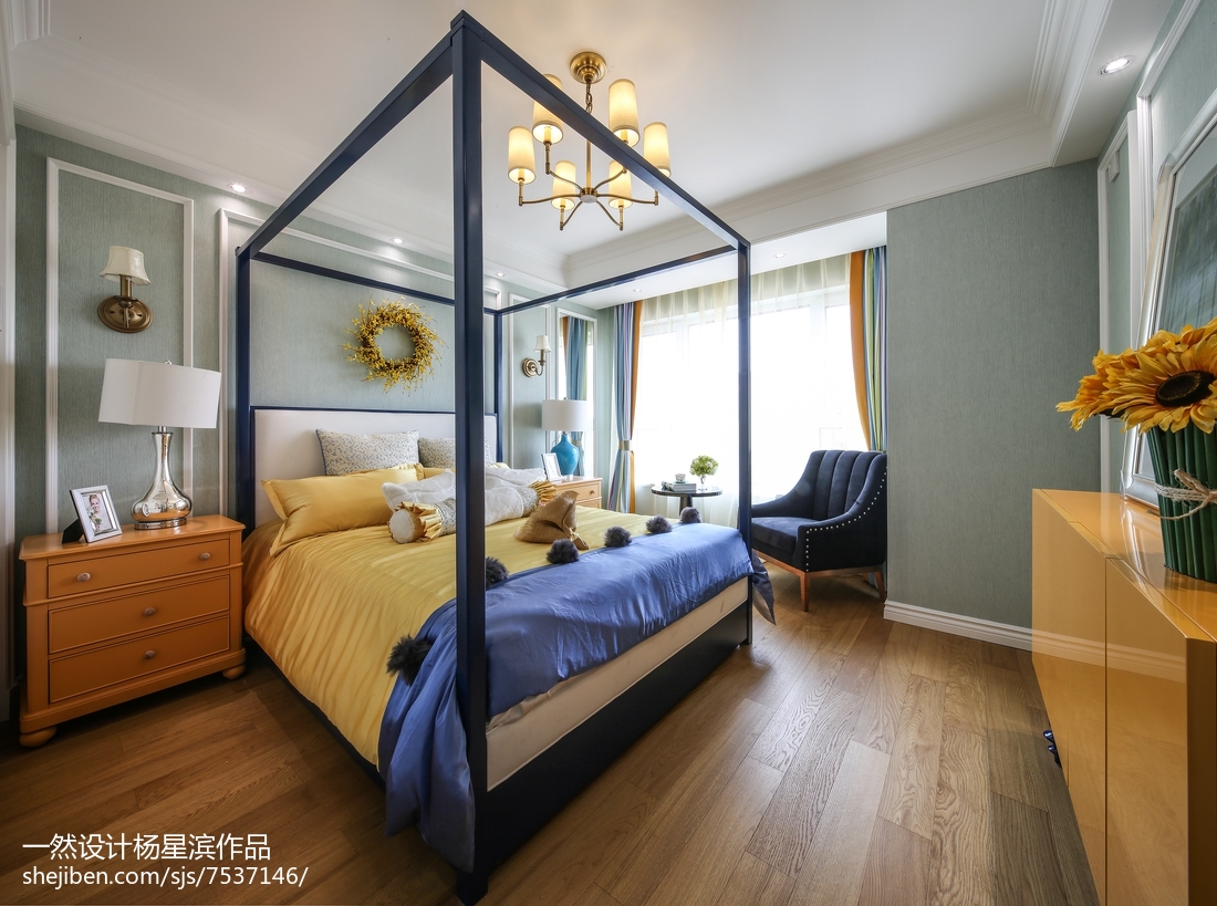 美式樣板房主臥設計實景圖