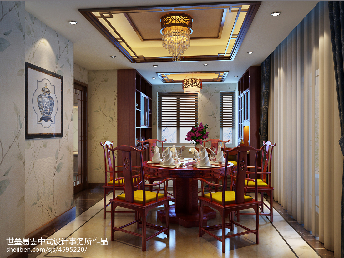 質樸994平中式別墅餐廳設計案例