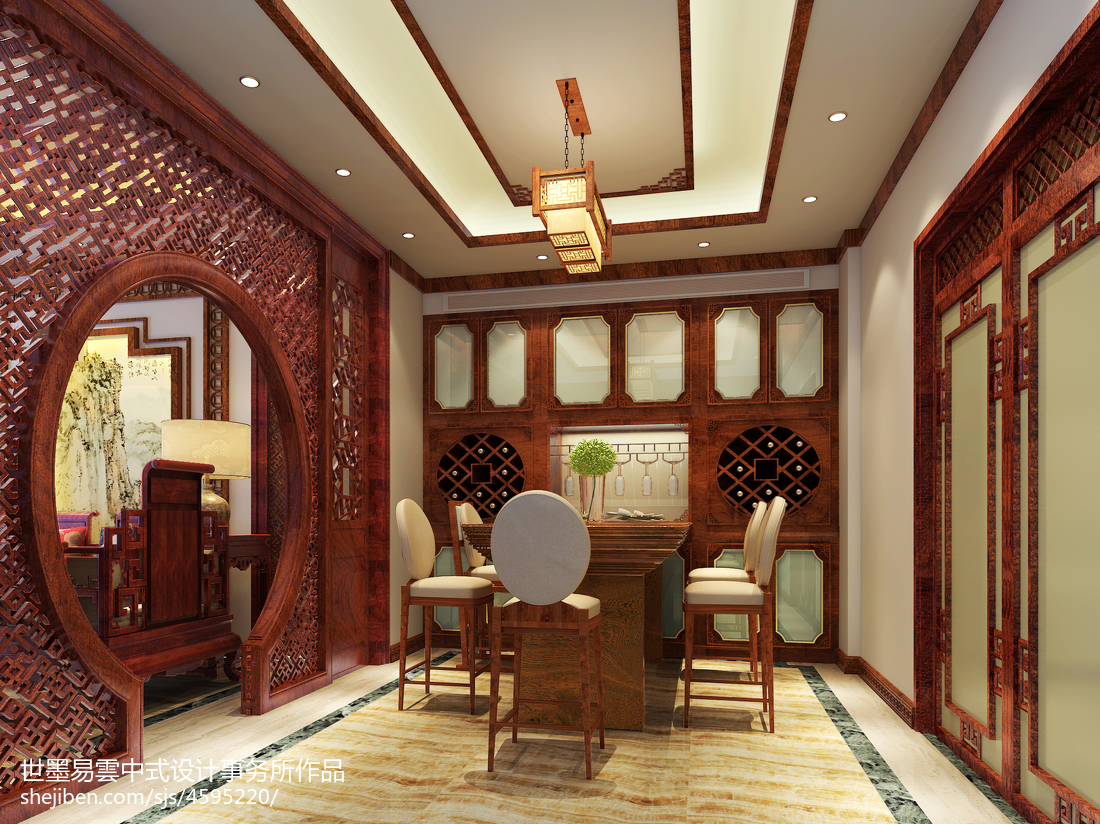 質樸719平中式別墅餐廳裝潢圖