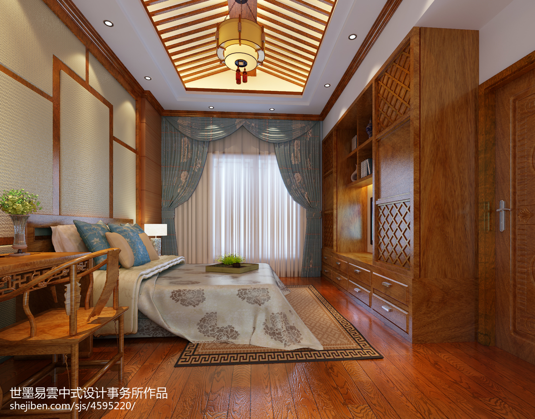 質樸671平中式別墅臥室效果圖片大全