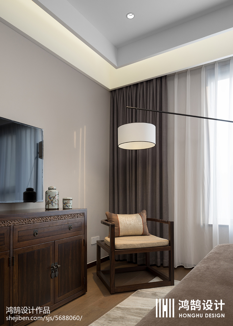 質樸114平中式三居臥室裝修裝飾圖