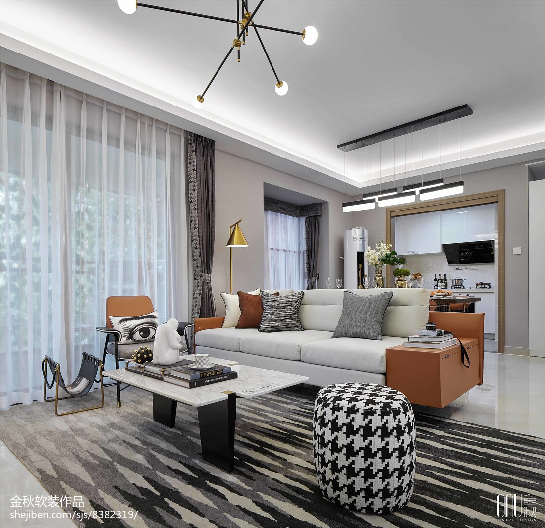 現代樣板房客廳設計實景圖