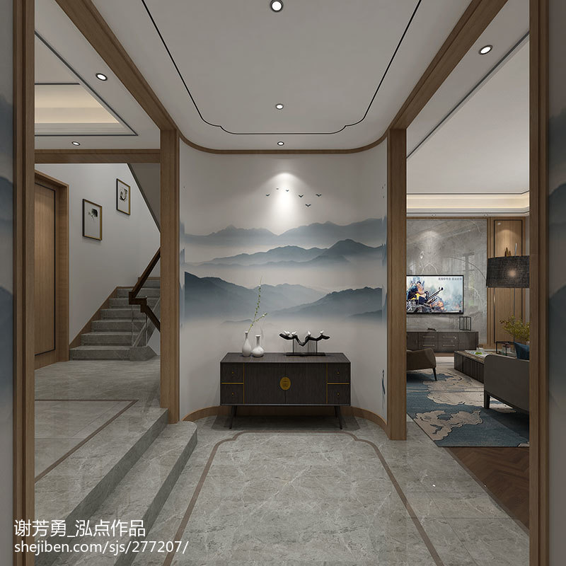 2018中式別墅玄關效果圖片欣賞