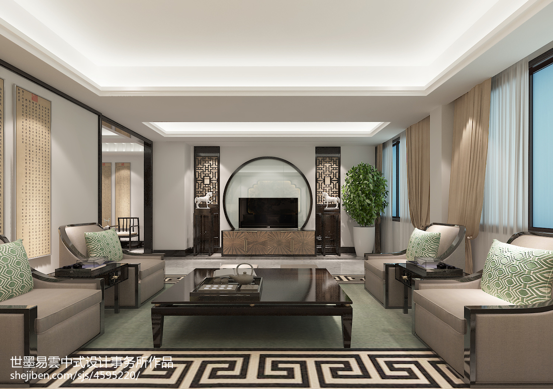 質樸298平中式別墅客廳裝修美圖