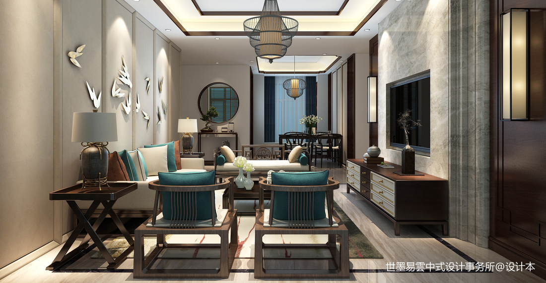 質樸296平中式樣板間客廳實景圖