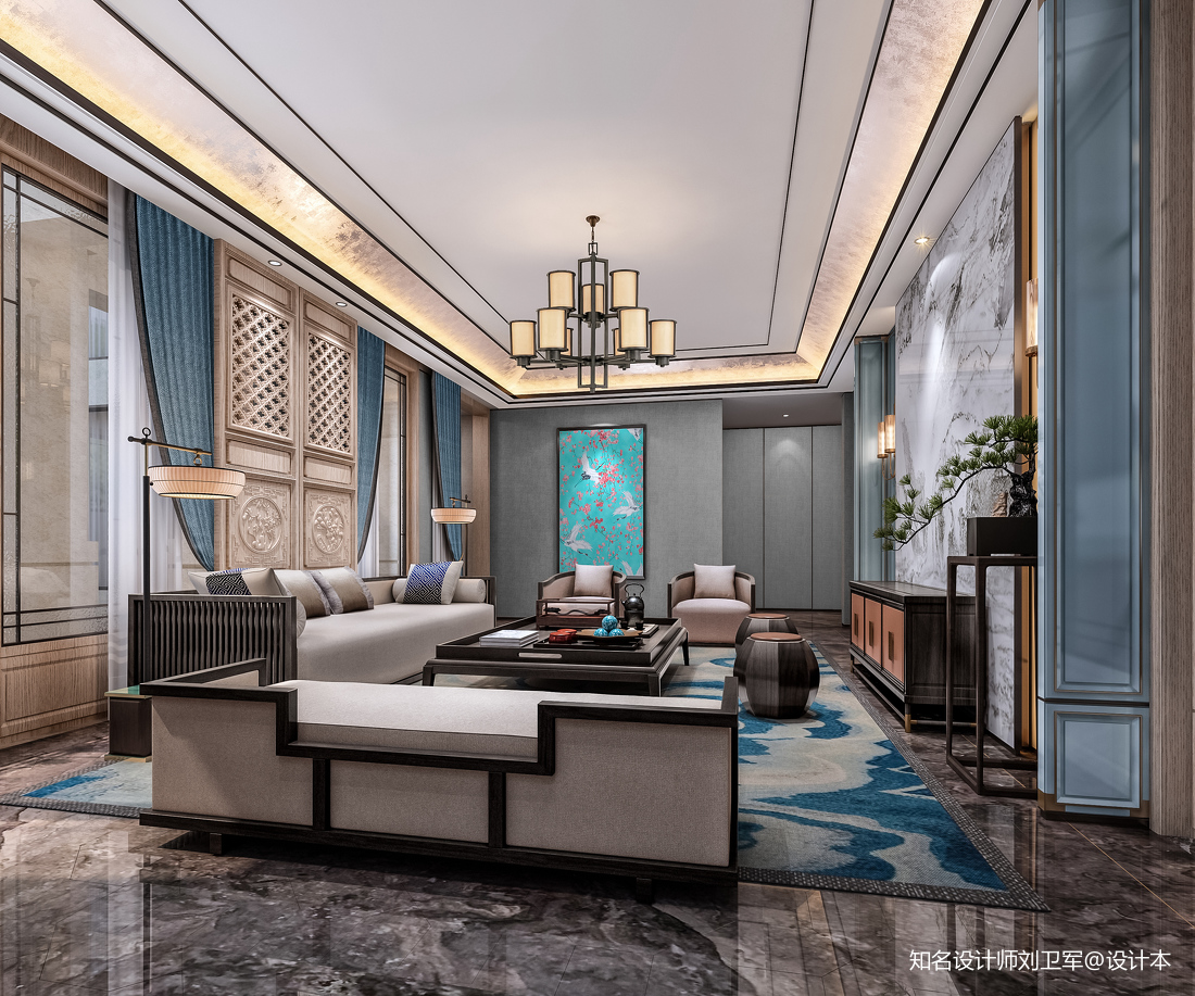 中式客廳沙發擺放效果圖