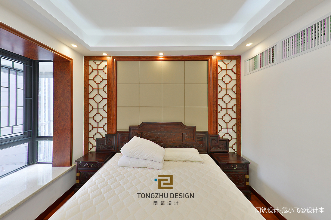 主臥床頭中式背景效果圖