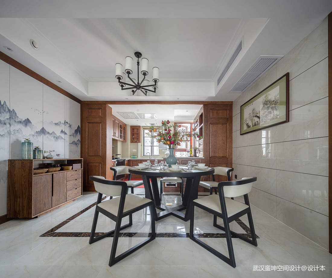 質樸84平中式三居餐廳裝修美圖