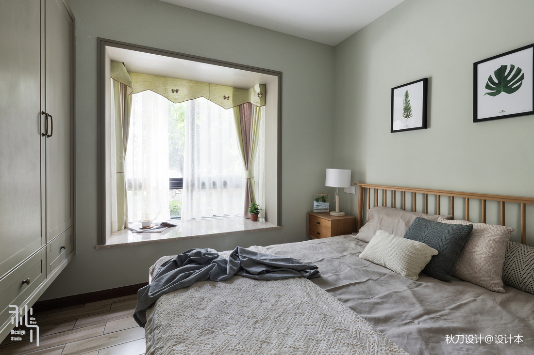 淺灰藍北歐風臥室飄窗設計圖