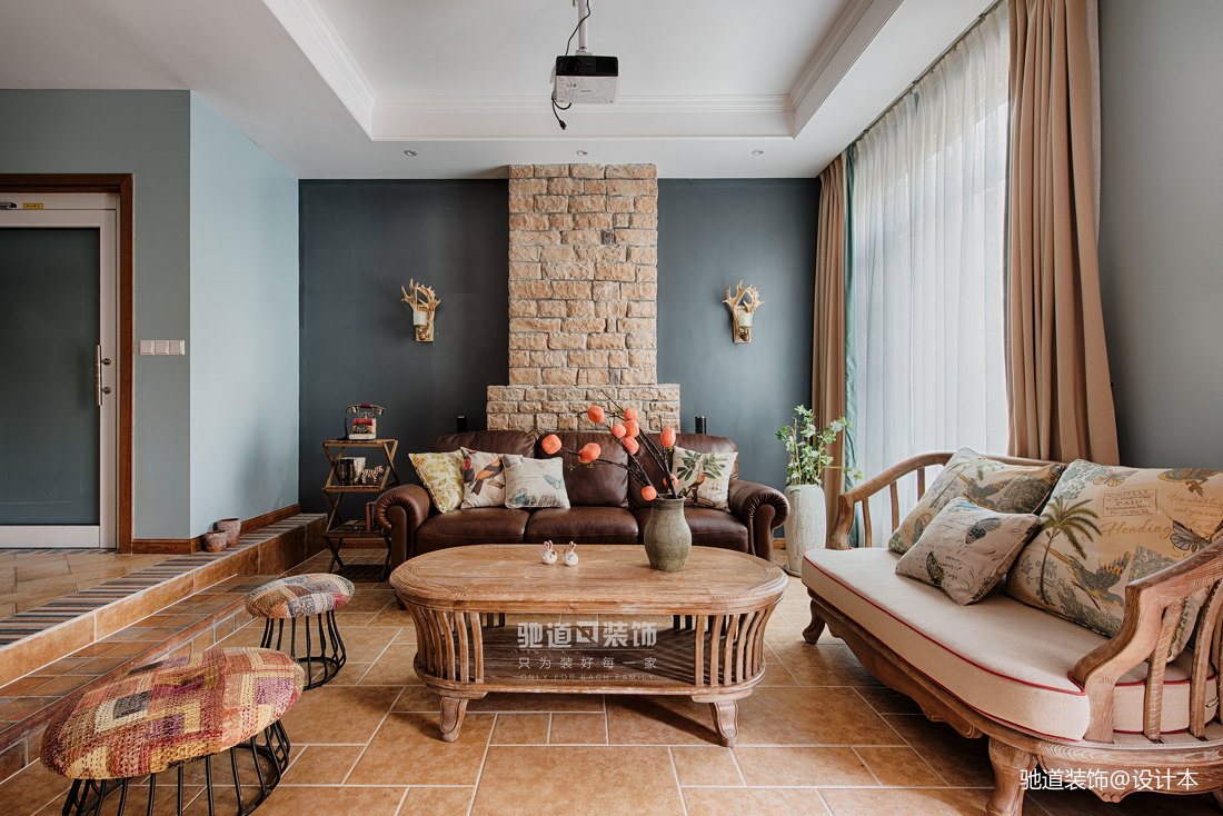 大氣738平法式別墅客廳布置圖