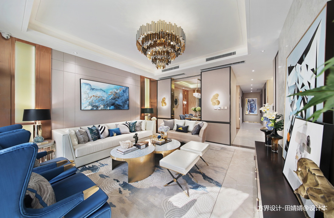 現代樣板房客廳吊燈設計實景圖