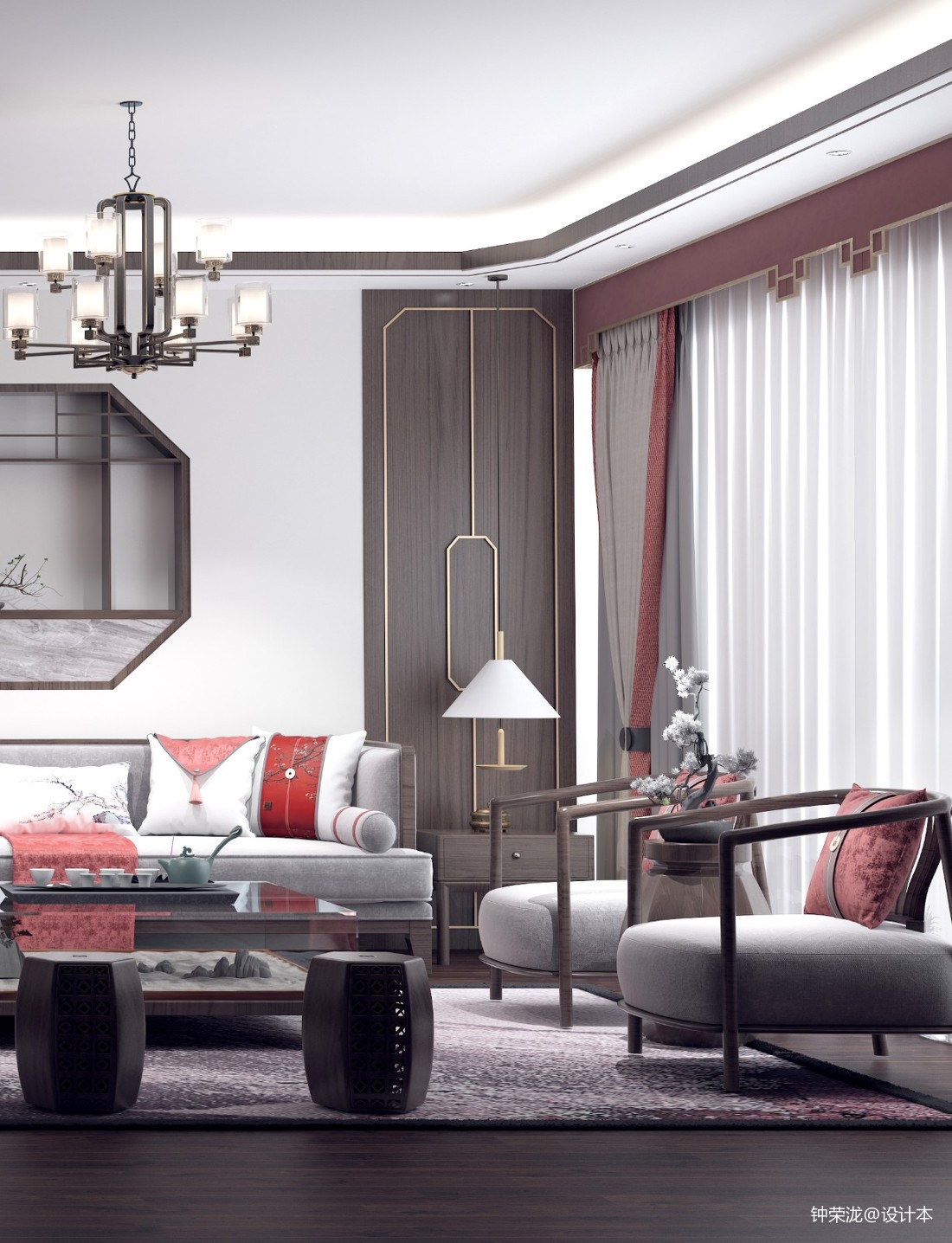 《中國紅》新中式風格家裝客餐廳設計_3916743